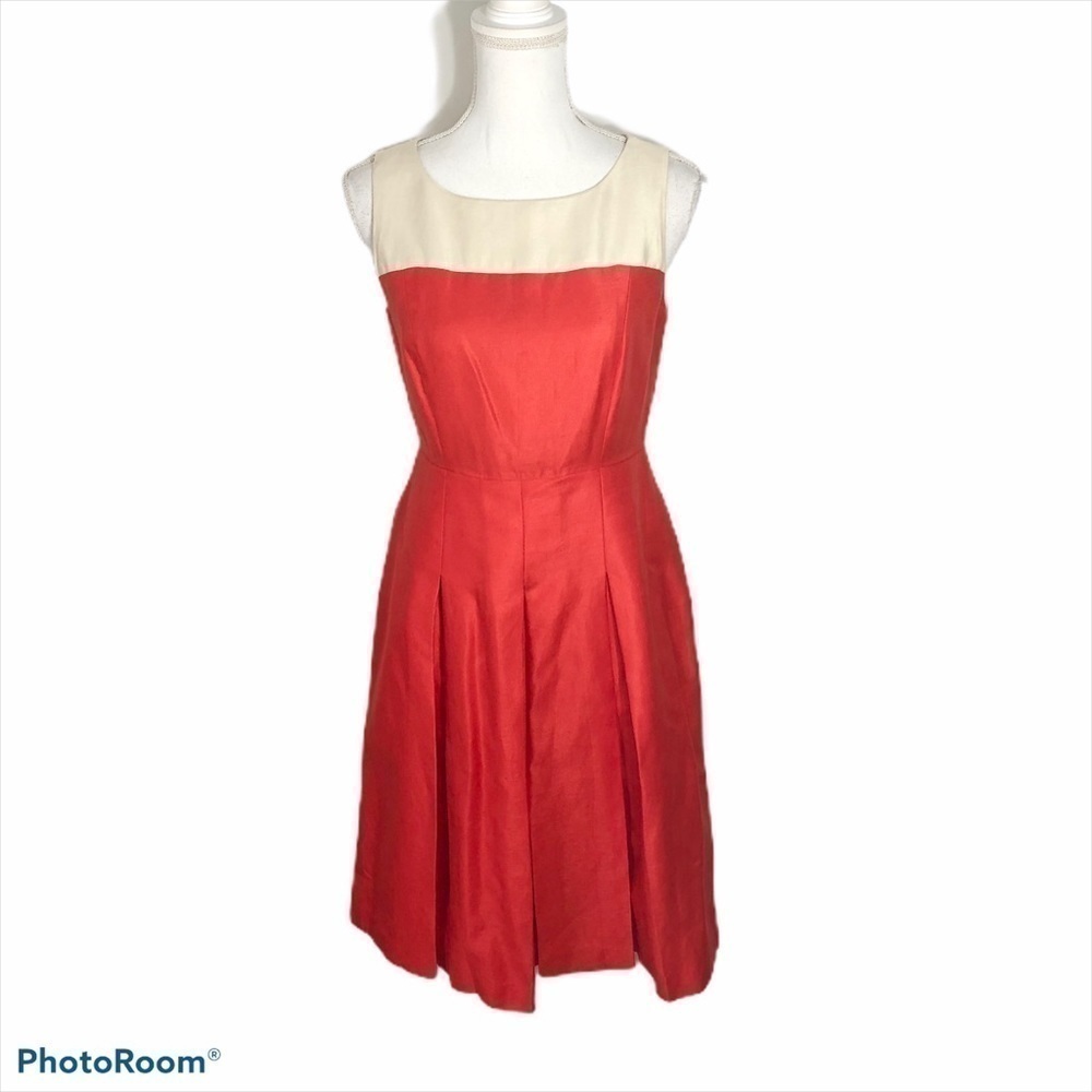 Talbots Linen Blend Pleated Dress Sz 2 Red Women’s